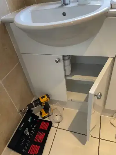Before: bathroom basin unit mid-installation by Absolute Plumbing & Heating, Exeter