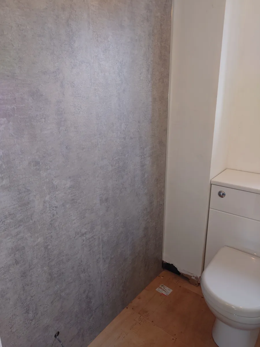Waterproof wall panels going up in Steve's bathroom, Starcross